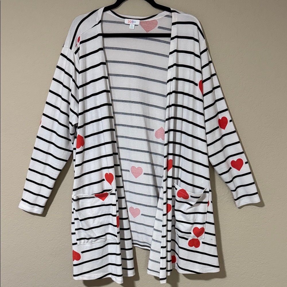 LuLaRoe Striped Cardigan with Heart Accents